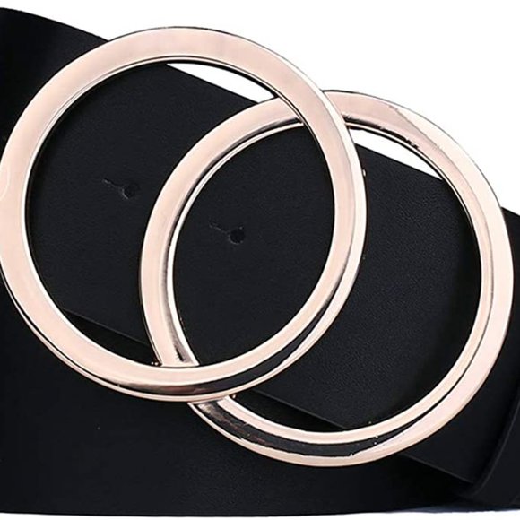 Belt Black Faux Leather Fashion Strap with Double main image 5